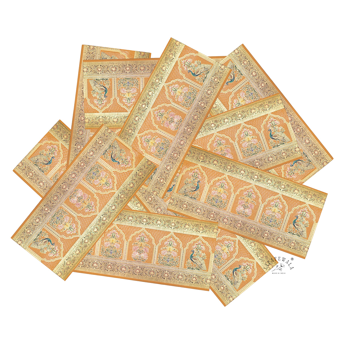 Mughal Arch Peacock & Lotus matte UV shagun envelope by LIFAFEWALA – scattered envelopes
