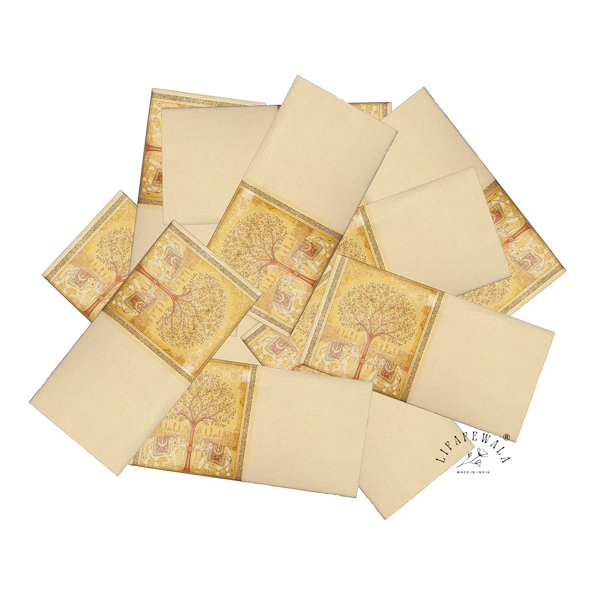 Tree of Life Twin Elephants scented metallic shagun envelope by LIFAFEWALA – scattered envelopes