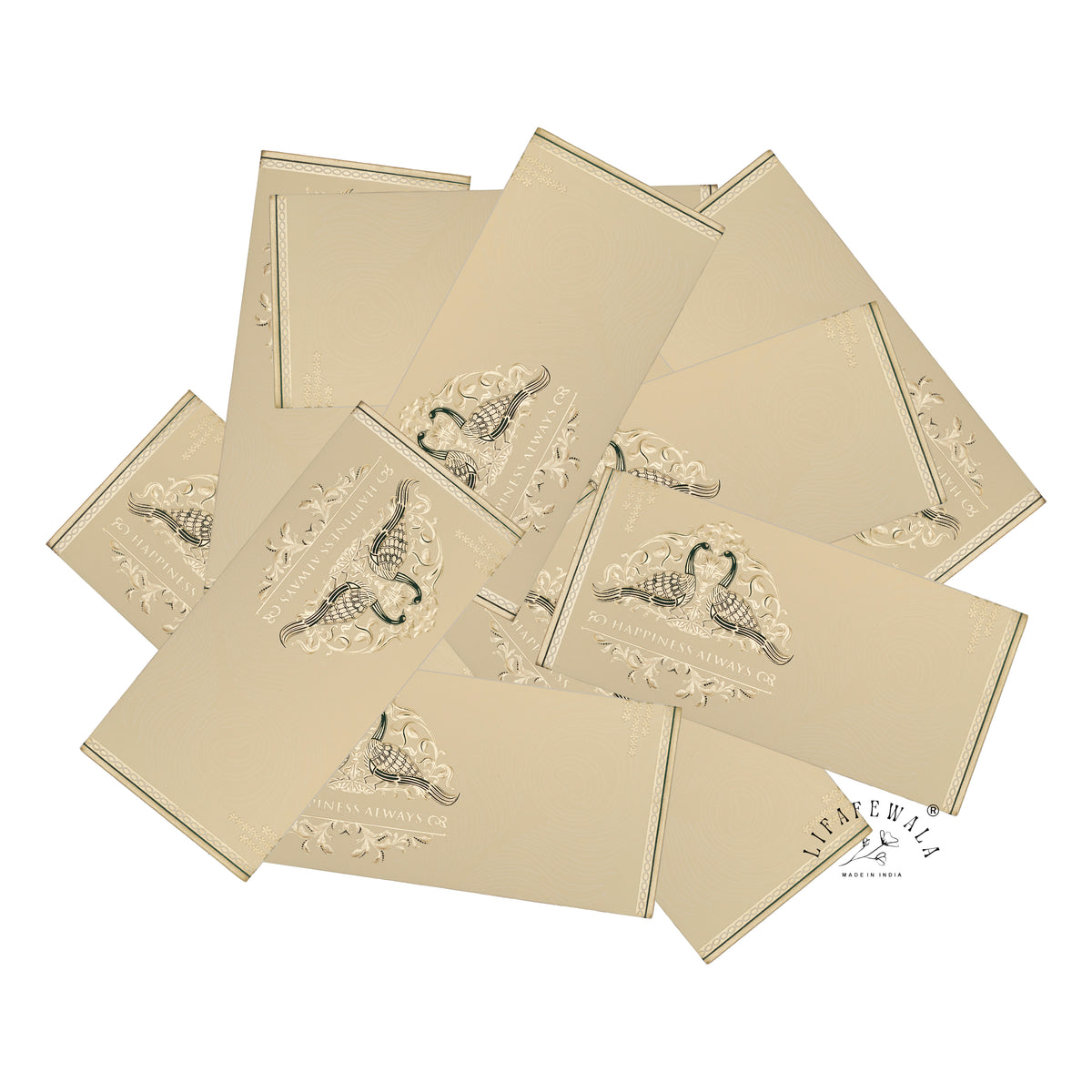 Happiness Always Twin Peacock metallic shagun envelope by LIFAFEWALA – scattered envelopes