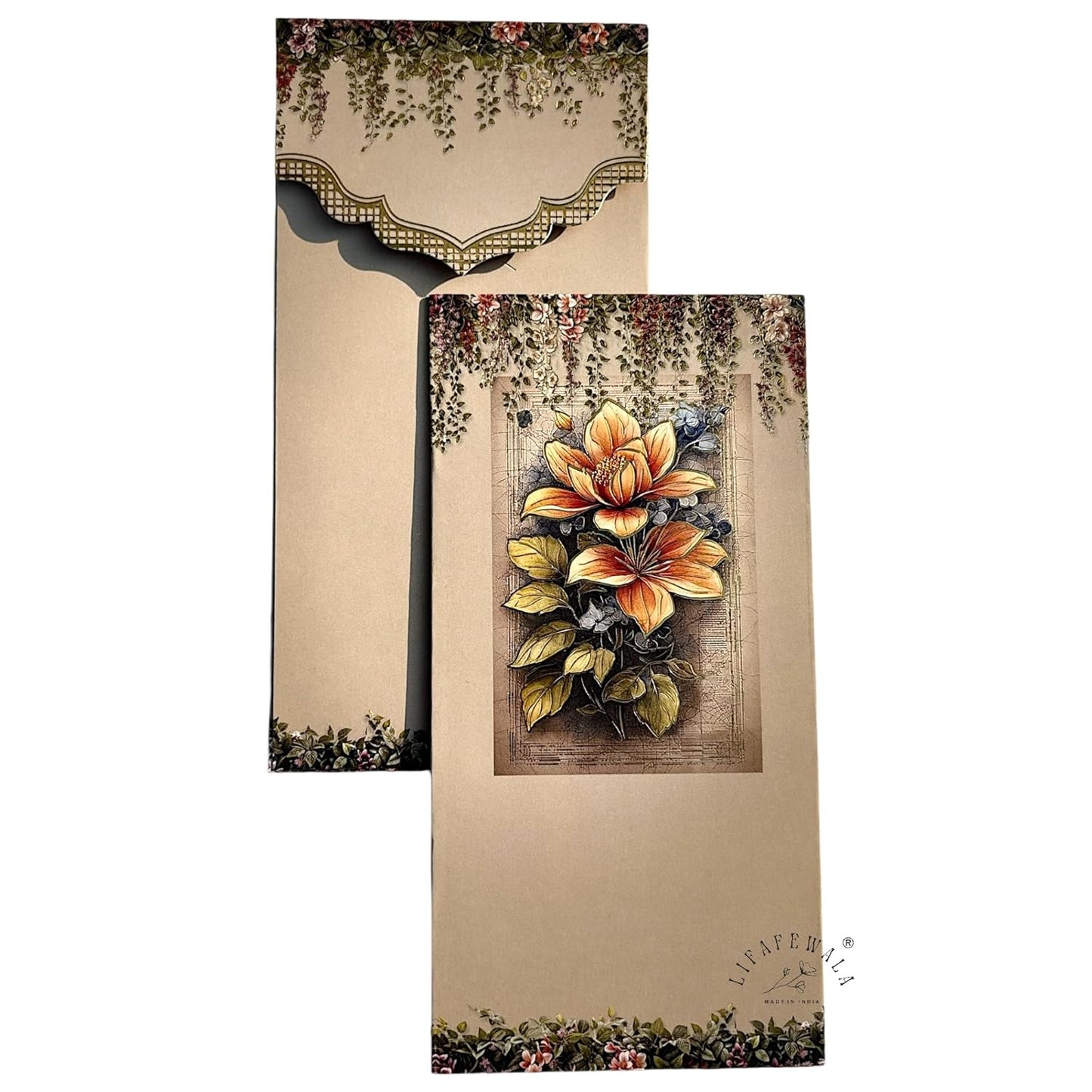 Designer Brown Shagun Envelopes – Velvet Feel, Gold Foil | Lifafewala