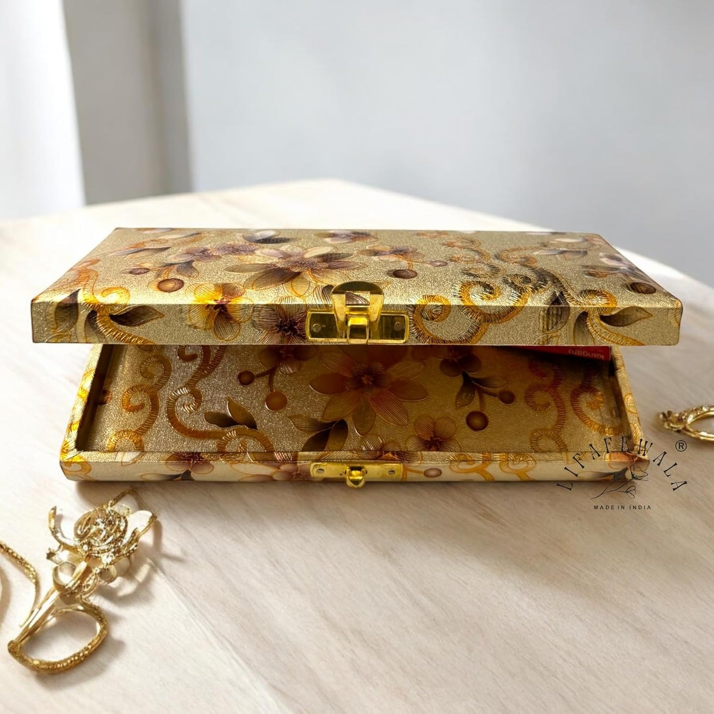 Golden Floral Cash Box – Shagun, Gift & Jewellery Box by Lifafewala