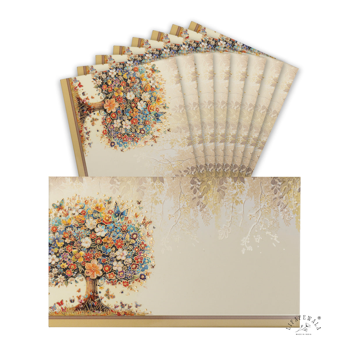 Blossom Tree of Life & Butterflies Pocket Shagun Envelopes | LIFAFEWALA (Velvet+UV Gold Foil, Pocket Size 5.3 × 3.2 in, Pack of 20–200)