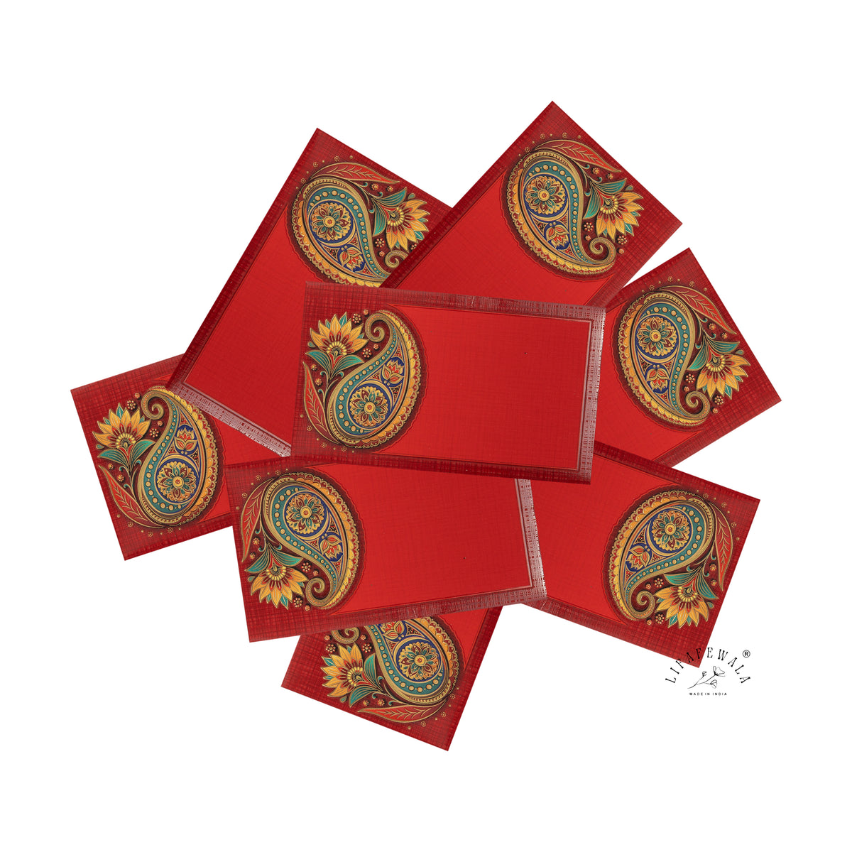 Red Paisley Lotus Pocket Shagun Envelopes | LIFAFEWALA (Velvet+UV Gold Foil, Pocket Size 5.3 × 3.2 in, Pack of 20–200)