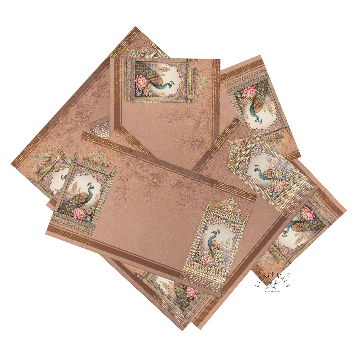 Taupe Peacock Jharokha Pocket Shagun Envelopes | LIFAFEWALA (Velvet+UV Gold Foil, Pocket Size 5.3 × 3.2 in, Pack of 20–200)