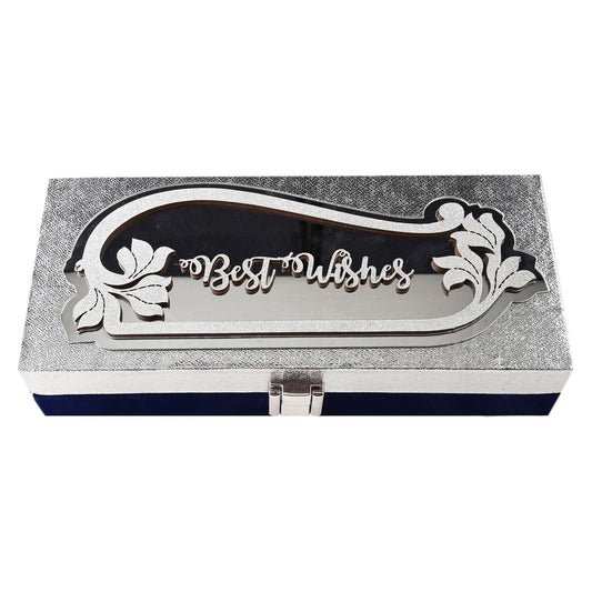 Designer Rectangular Shagun Cash Box in Silver Best Wishes Engraving – Ideal for Weddings, Engagement & Festivals