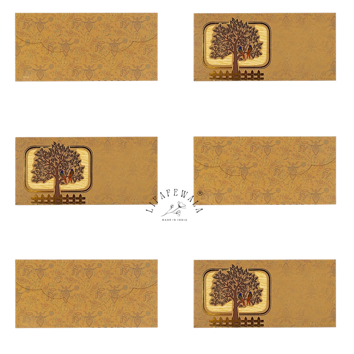 Elegant Tree Design Shagun Lifafa | LIFAFEWALA Golden Gold Foil Envelopes (Pack of 20–200)