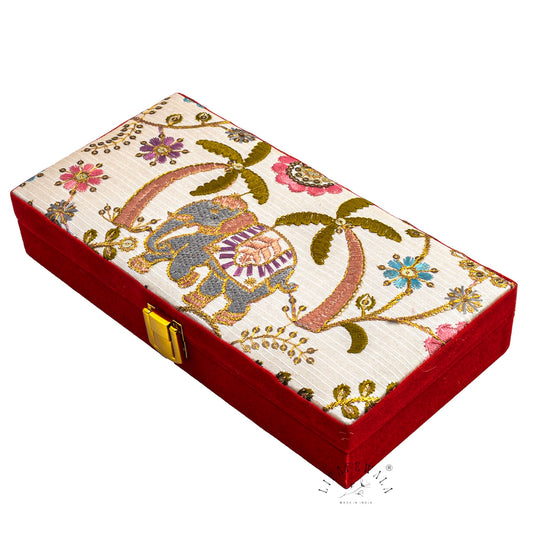 Embroidered Elephant Design Shagun Box | LIFAFEWALA (Red Velvet, Fur Inside, Pack of 1)