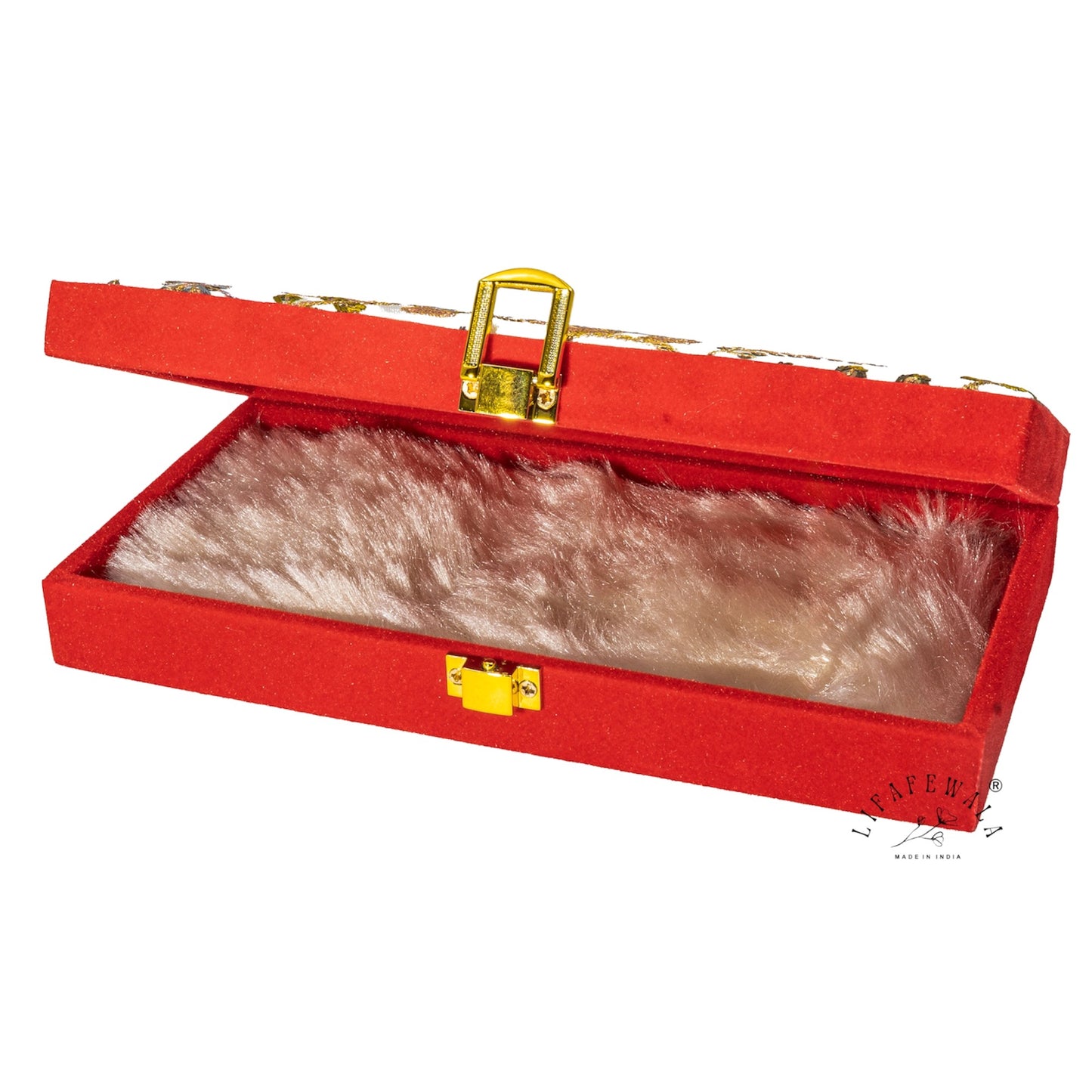 Embroidered Elephant Design Shagun Box | LIFAFEWALA (Red Velvet, Fur Inside, Pack of 1)