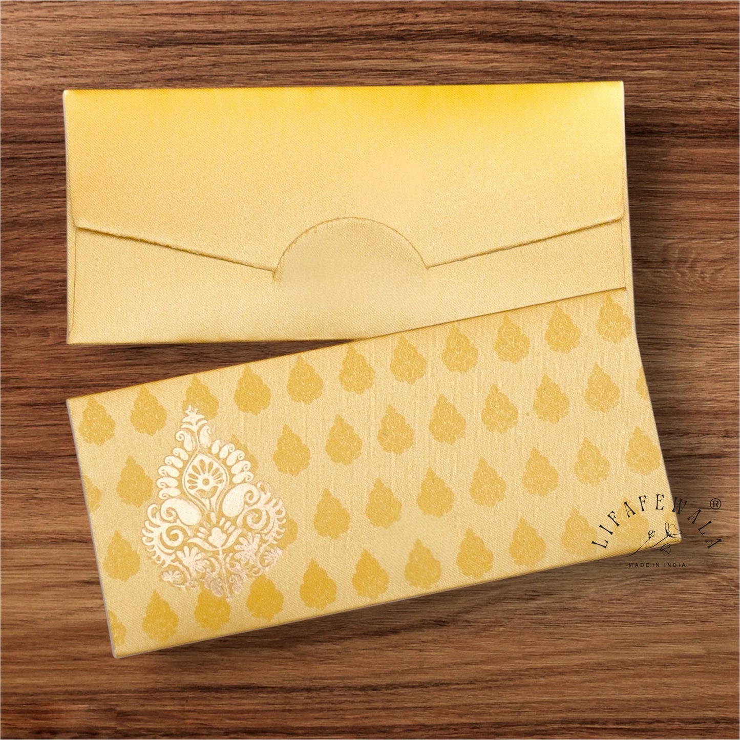 Royal Yellow Cloth Shagun Envelope with Elegant Gold Design