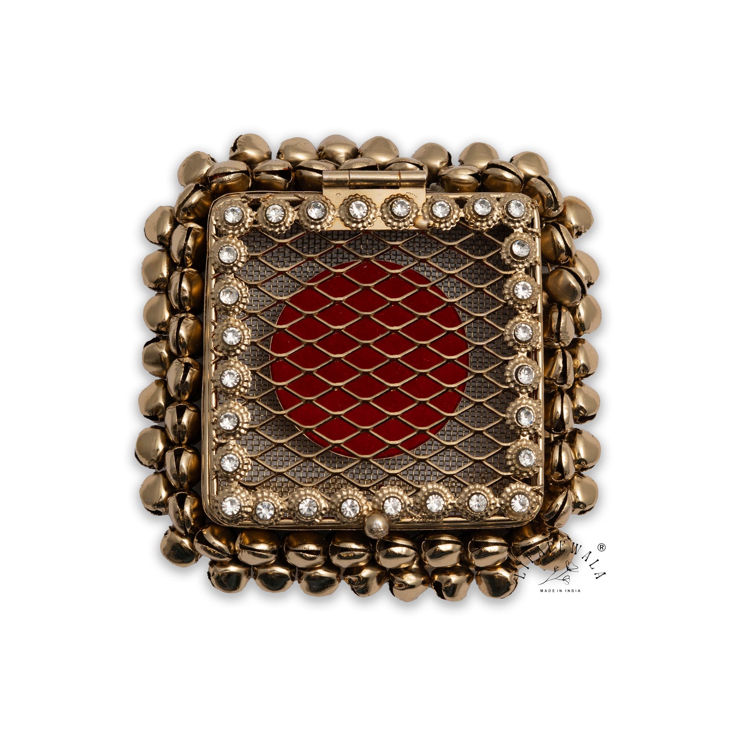 Lifafewala Metal Square Shaped Gold Coin/Silver Coin, Ginni Box, Designer Ring/Sikka Storage Box With Ghungroo (Golden Color)