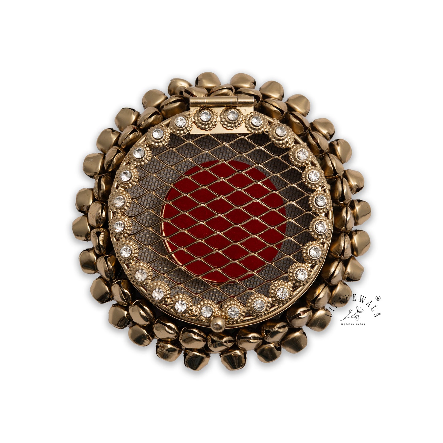 Lifafewala Metal Round Shaped Gold Coin/Silver Coin, Ginni Box, Designer Ring/Sikka Storage Box With Ghungroo (Golden Color)