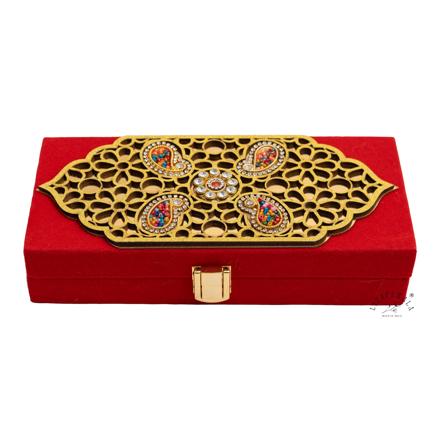 Laser Cut Small Carry Design Shagun Box With Fur Inside | LIFAFEWALA (Red Velvet, Premium Gift Box, Pack of 1)