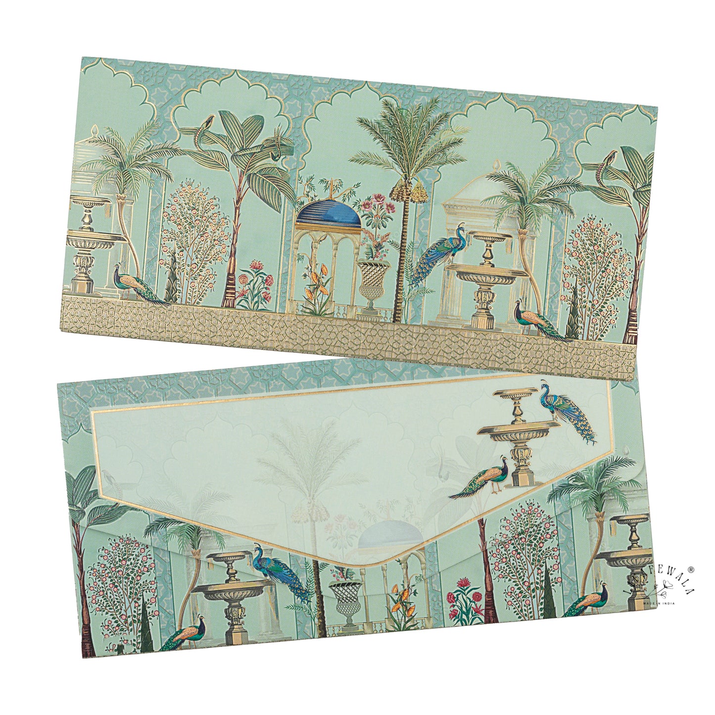 Designer Peacock Shagun Envelopes – Velvet Feel Gold Foil with UV Finish Wedding Gift Covers | Lifafewala