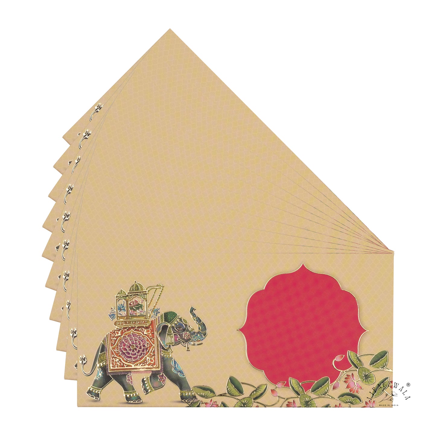 Premium Royal Elephant Shagun Envelopes – Matte Finish Embossed Gold Foil Wedding Gift Covers | Lifafewala