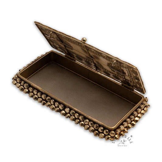 LIFAFEWALA Designer Metal Gaddi Box, Jewellery Box, Cash Box, Gift Box, Luxurious Money Box Envelope Shagun Box With Ghungroo For Wedding, Rakhi & Other Festivities (Golden Color)