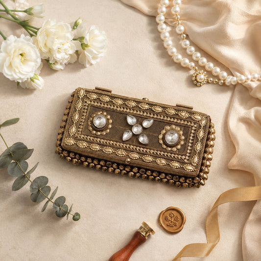 LIFAFEWALA Designer Metal Gaddi Box, Jewellery Box, Cash Box, Gift Box, Luxurious Money Box Envelope Shagun Box With Ghungroo For Wedding, Rakhi & Other Festivities (Golden Color)