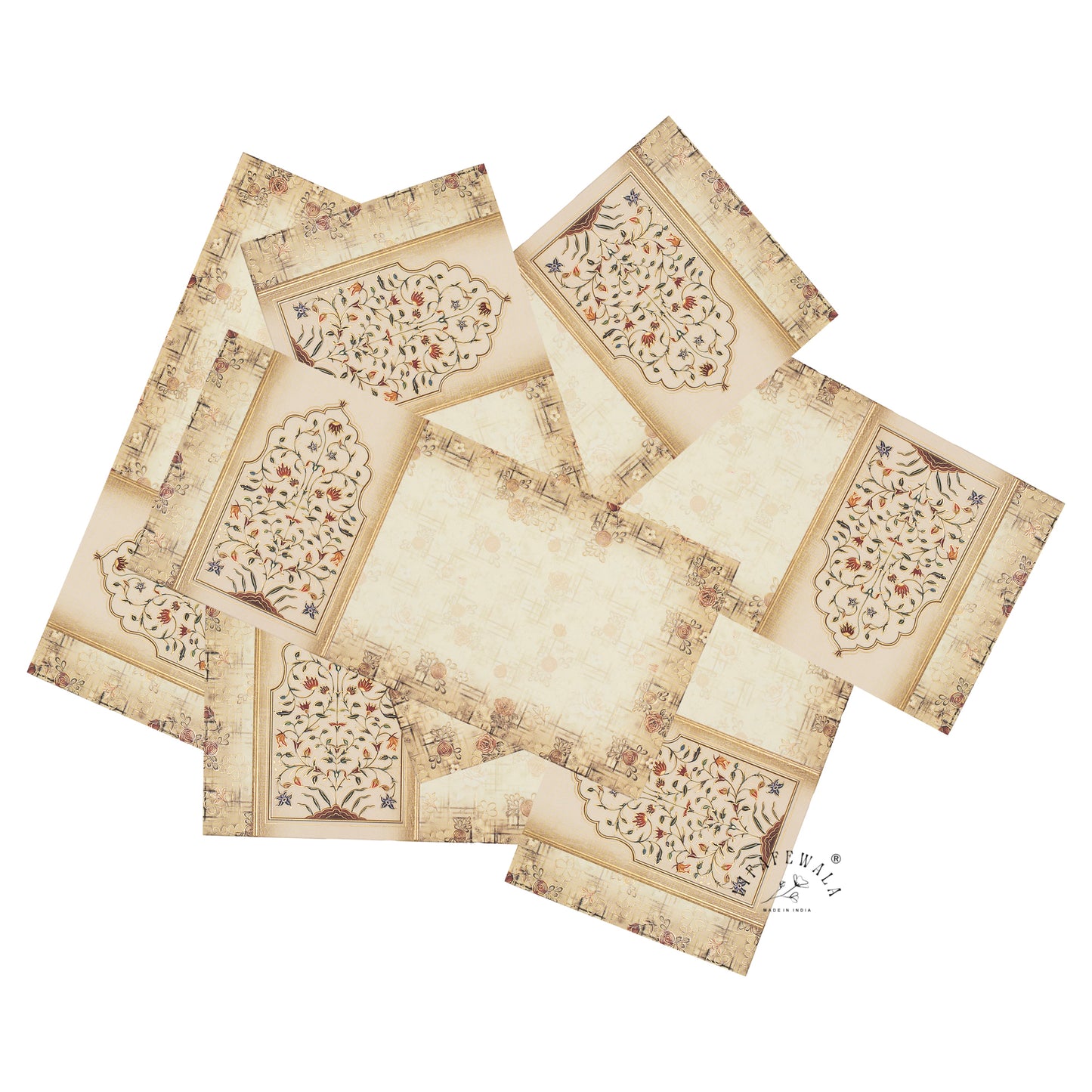 Luxurious Flower Print Shagun Envelopes – Velvet Feel UV Gold Finish with V-Shaped Tuck Flap | Lifafewala (Pack of 20–200)