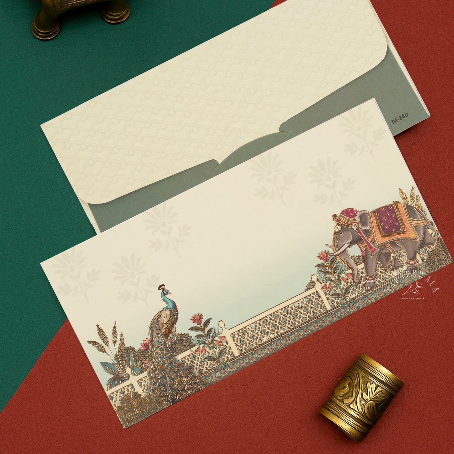 Royal Peacock & Elephant Design Shagun Lifafa | LIFAFEWALA Gold Foil Envelopes (Pack of 20–200)