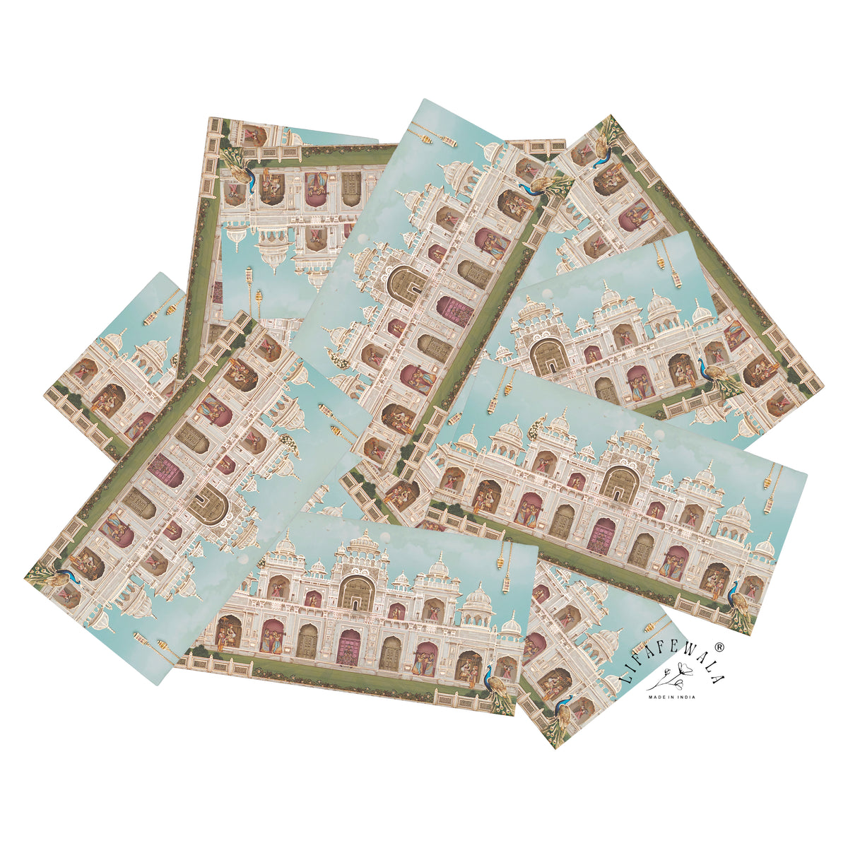 Aqua Lilac Palace Façade matte shagun envelope by LIFAFEWALA – scattered envelopes