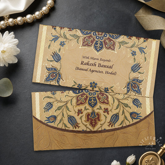 Blue Tulip Mughal Floral Shagun Envelopes | LIFAFEWALA (Matte+UV, Pack of 20–200)
