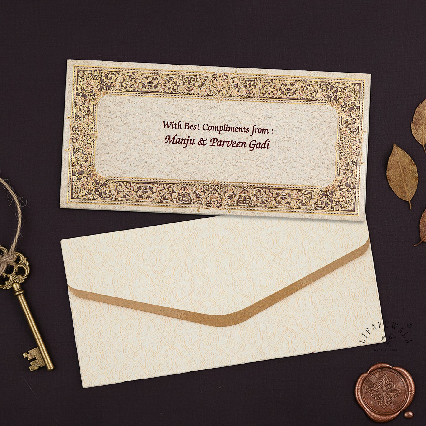 Floral Design Shagun Envelopes – Velvet Finish Gold Foil & UV Tuck Flap Gift Covers | Lifafewala