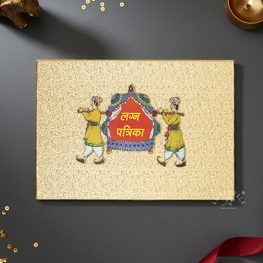 Premium Jumbo Lagan Patrika – Royal Palki Design Wedding Invitation in Golden | Lifafewala