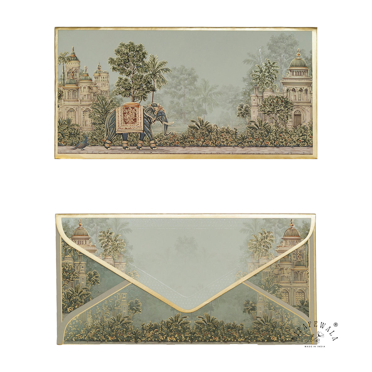 Royal Elephant Palace Garden premium shagun envelope by LIFAFEWALA – front and back