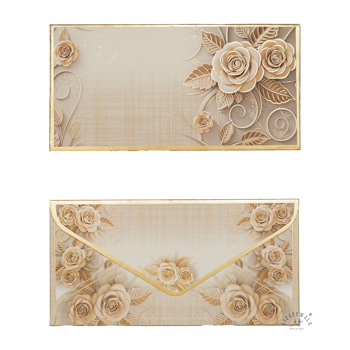 Ivory Rose Bouquet premium shagun envelope by LIFAFEWALA – front and back