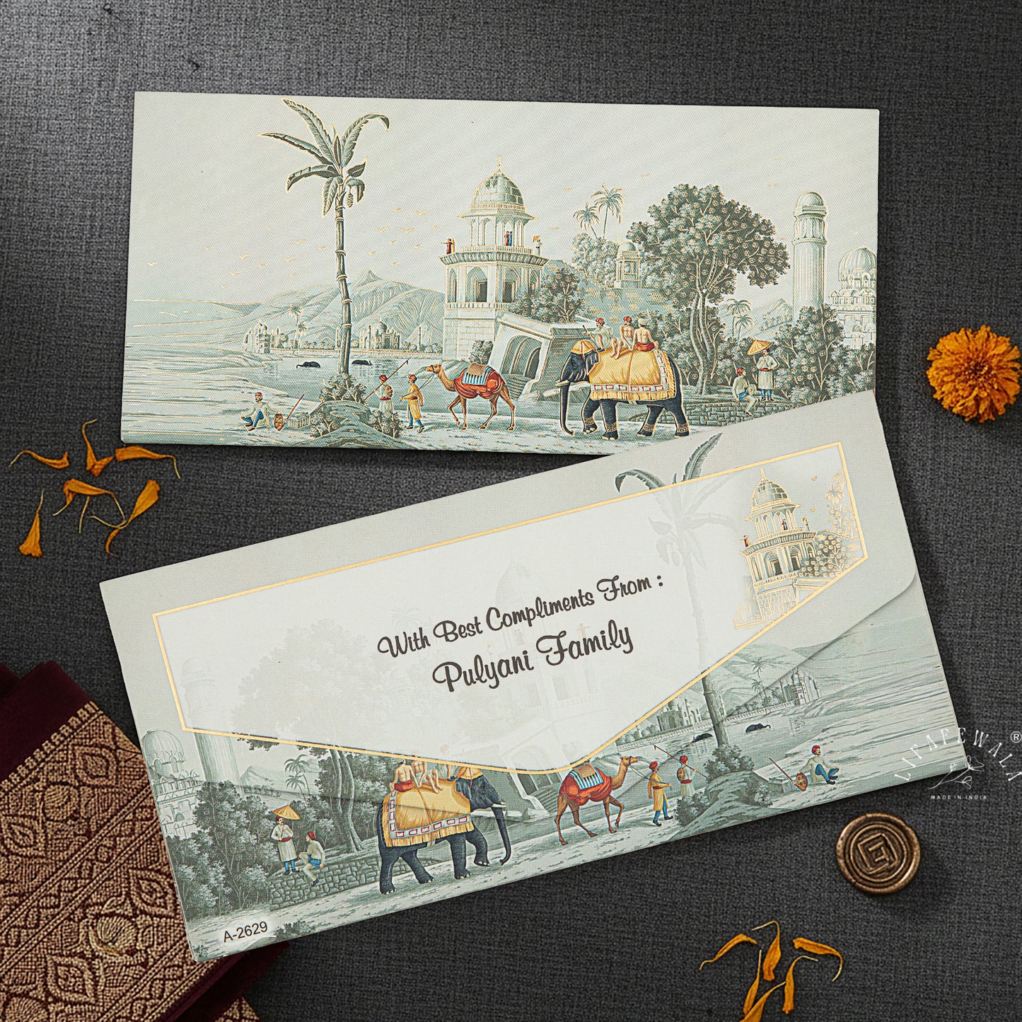 Premium Ethnic Artistic Shagun Envelopes – Velvet Feel Gold Foil with UV Finish Gift Covers | Lifafewala
