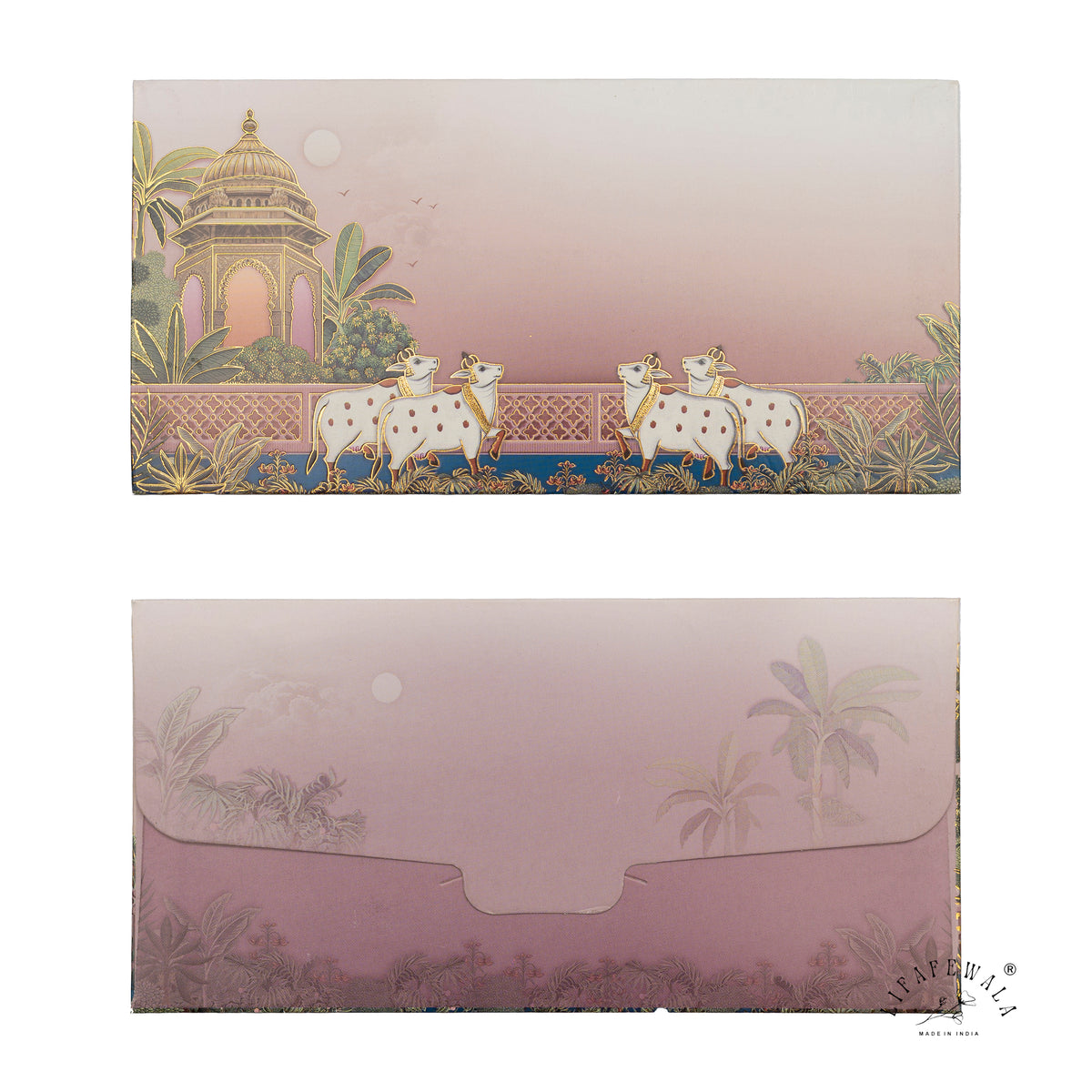 Pichwai Cows and Chhatri digital print shagun envelope by LIFAFEWALA – front and back