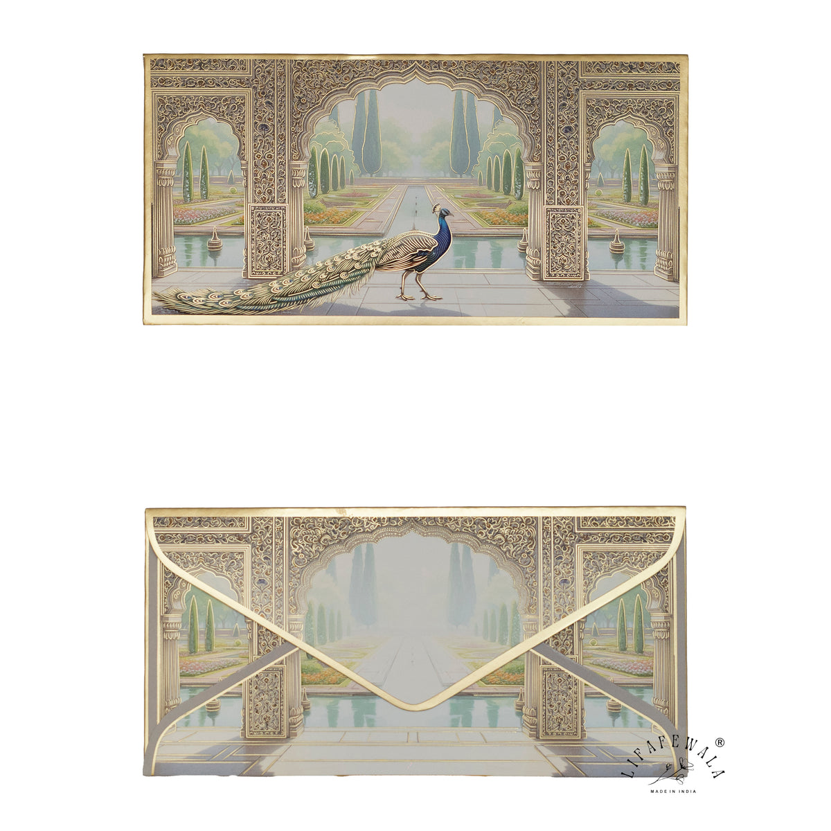 Marble Jaali Mughal Garden premium shagun envelope by LIFAFEWALA – front and back