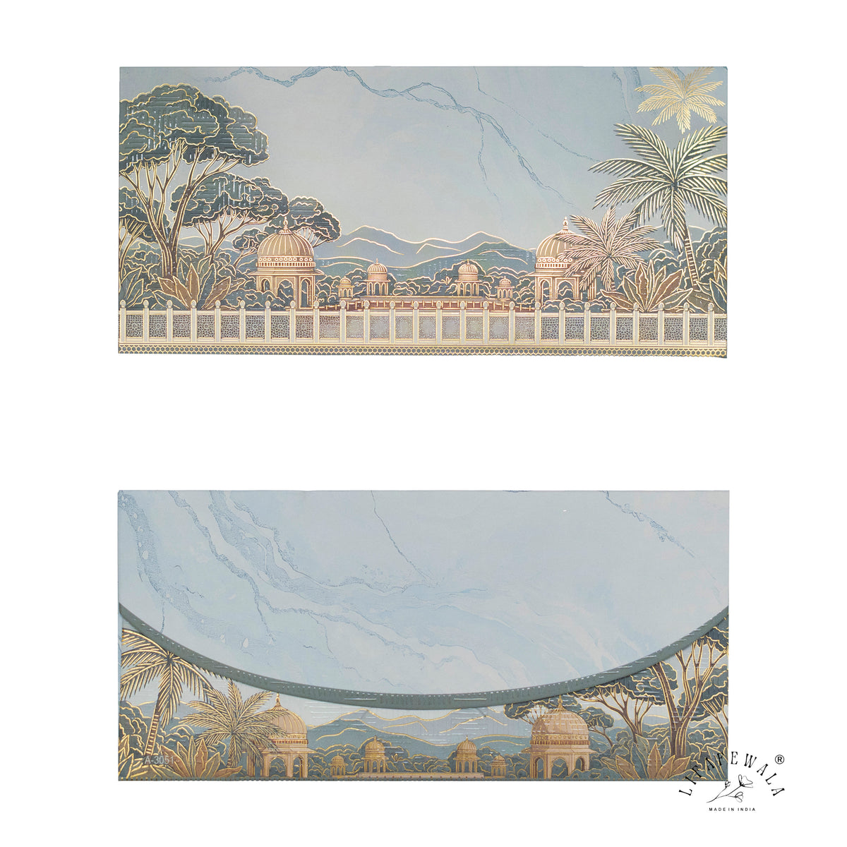 Blue Marble Palace Landscape matte UV shagun envelope by LIFAFEWALA – front and back