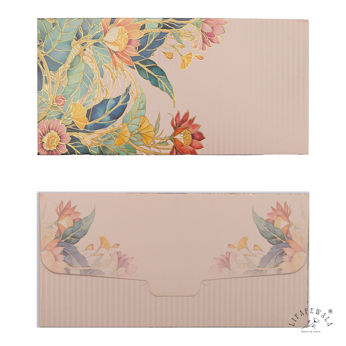 Blush Stained Glass Floral digital print shagun envelope by LIFAFEWALA – front and back