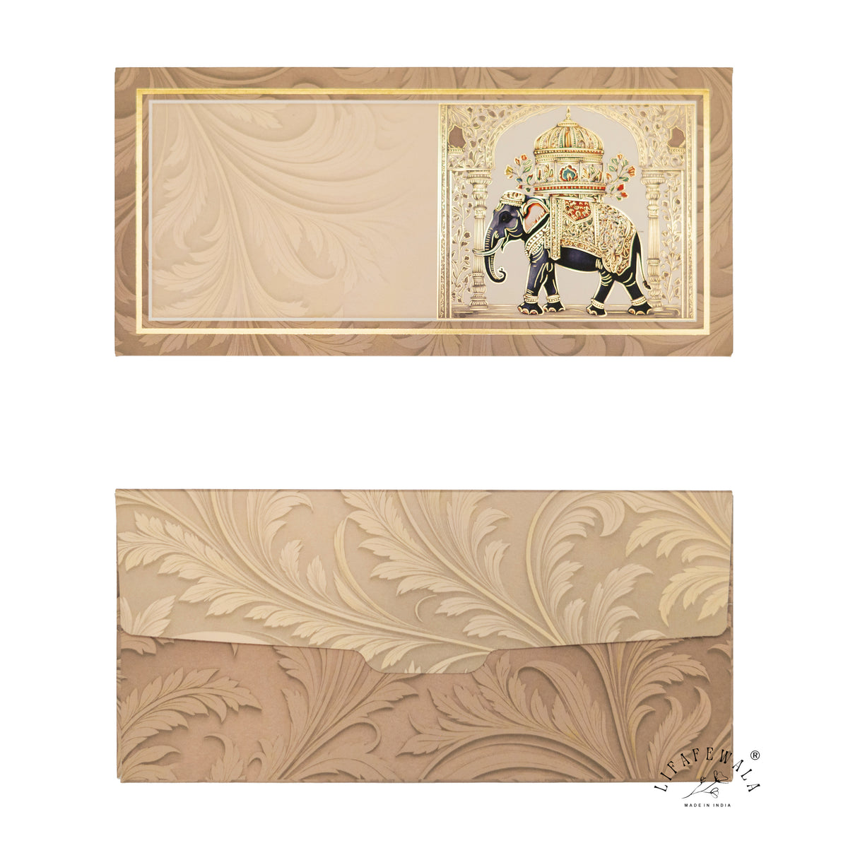 Royal Elephant Howdah velvet shagun envelope by LIFAFEWALA – front and back