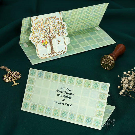 Premium Birds on Tree Shagun Envelopes – Stylish 2.5 Fold Matte Finish with Gold Foil & UV | Lifafewala
