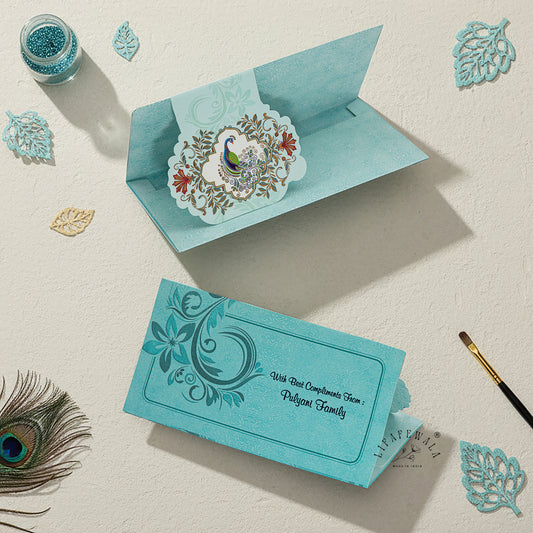 Premium Peacock Design Shagun Envelopes – Stylish 2.5 Fold Matte Finish with Gold Foil & UV | Lifafewala
