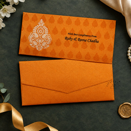 Orange Satin Cloth Shagun Envelopes | LIFAFEWALA (Satin Cloth, Pack of 20–200)