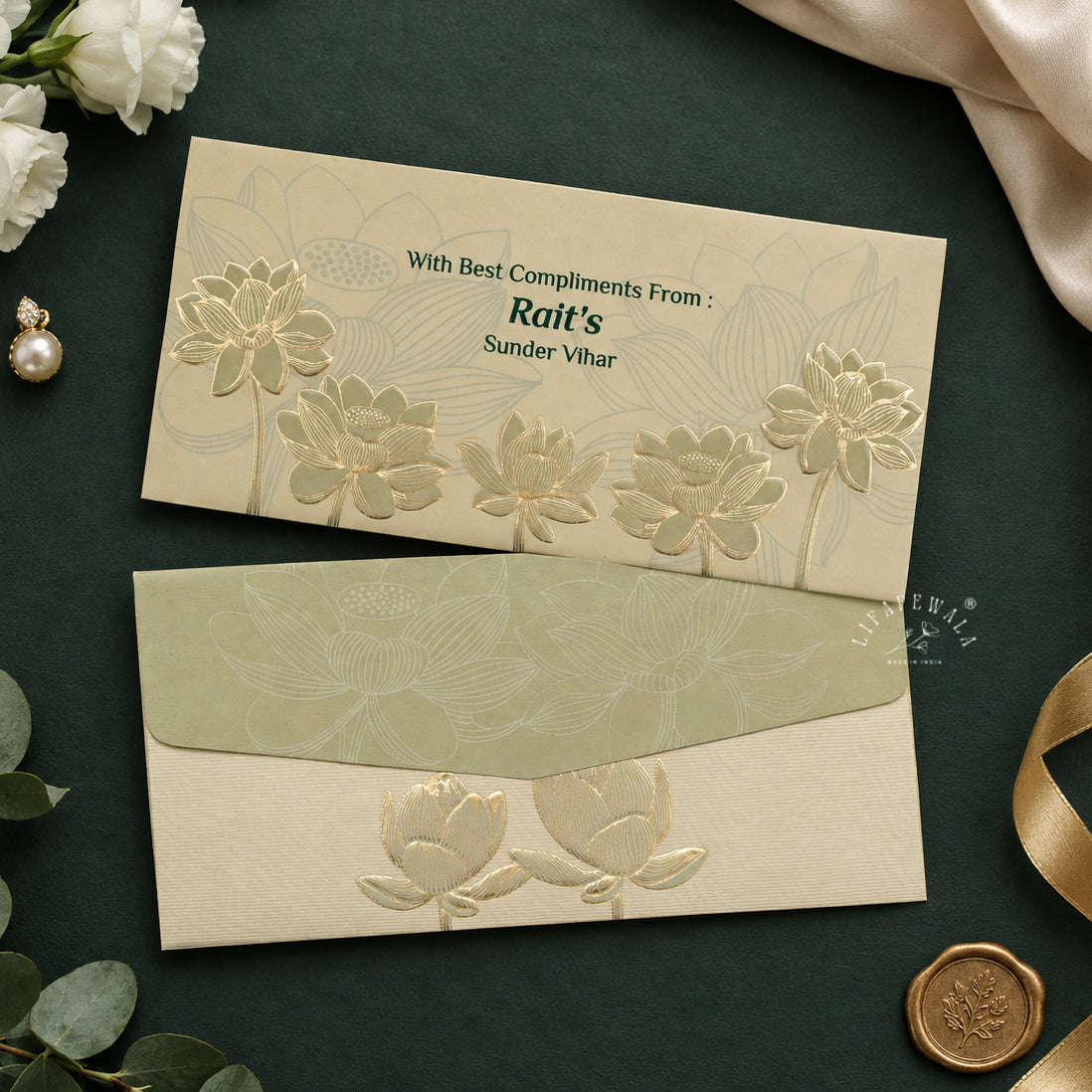 Pastel Green Floral Shagun Envelopes | LIFAFEWALA (Fancy Metallic, Pack of 20–200)