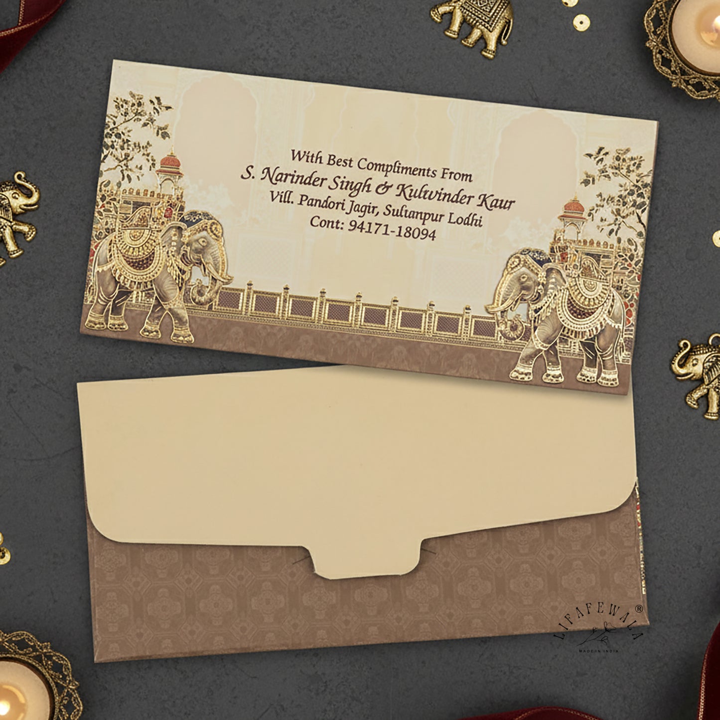 Premium & Exclusive Royal Elephant Design Money and Shagun Envelopes |Matte Finish|  (Gold Foil) (Pack of 20-200)