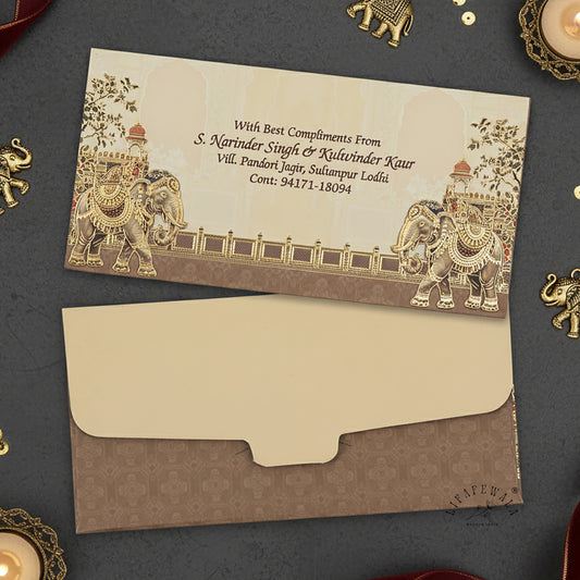 Premium & Exclusive Royal Elephant Design Money and Shagun Envelopes |Matte Finish|  (Gold Foil) (Pack of 20-200)