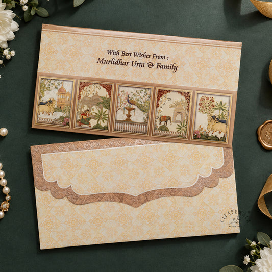 Premium Multiple Characters Designer Shagun Envelopes – Stylish 3D Pop Up in Matte Finish with Gold Foil & UV | Lifafewala
