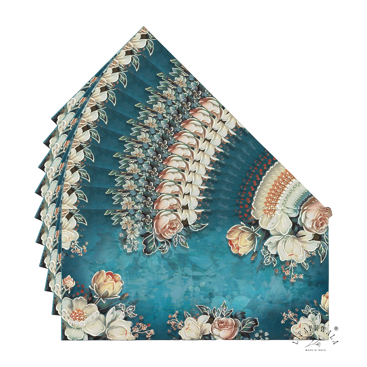 Teal Vintage Roses velvet shagun envelope by LIFAFEWALA – fanned pack