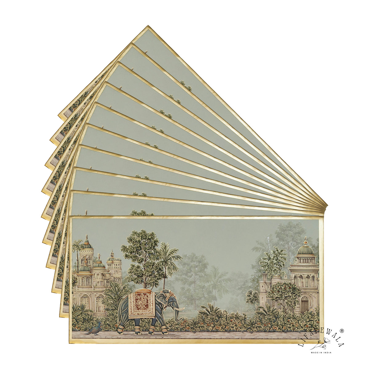 Royal Elephant Palace Garden premium shagun envelope by LIFAFEWALA – fanned pack