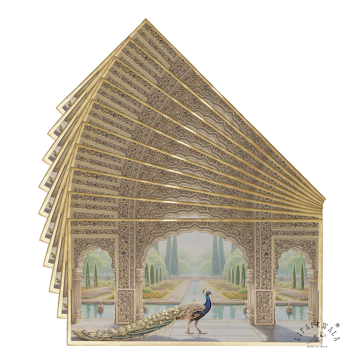 Marble Jaali Mughal Garden premium shagun envelope by LIFAFEWALA – fanned pack