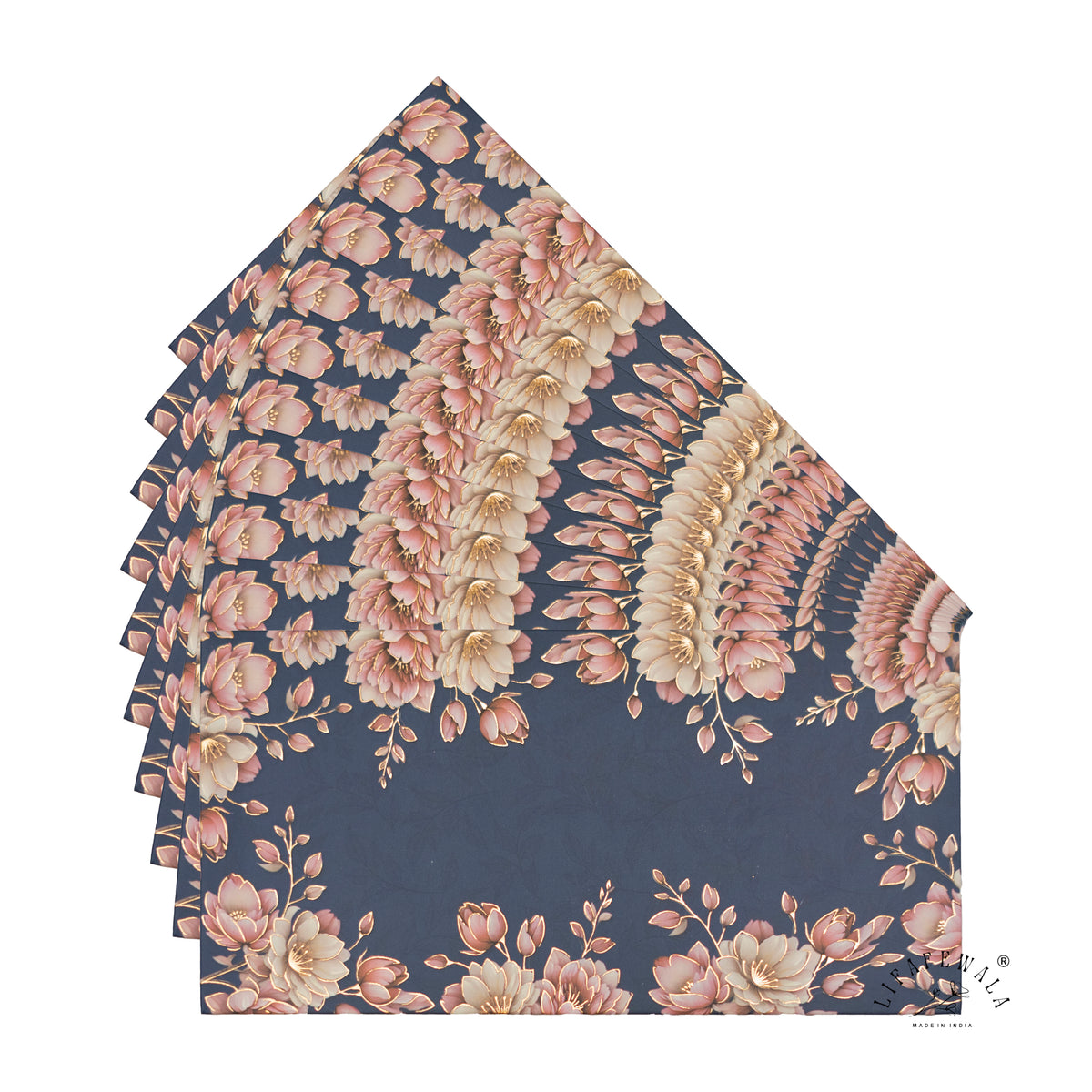Navy Blue Blush Blossom matte shagun envelope by LIFAFEWALA – fanned pack
