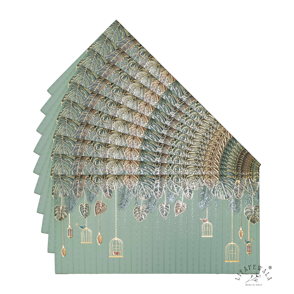 Sage Green Birdcage & Lantern matte shagun envelope by LIFAFEWALA – fanned pack
