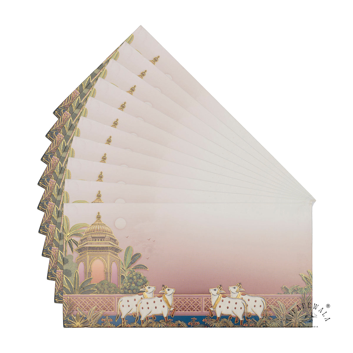 Pichwai Cows and Chhatri digital print shagun envelope by LIFAFEWALA – fanned pack