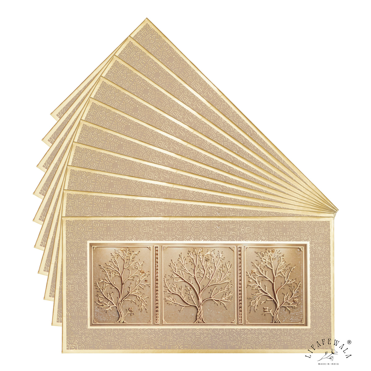 Champagne Tree of Life premium shagun envelope by LIFAFEWALA – fanned pack