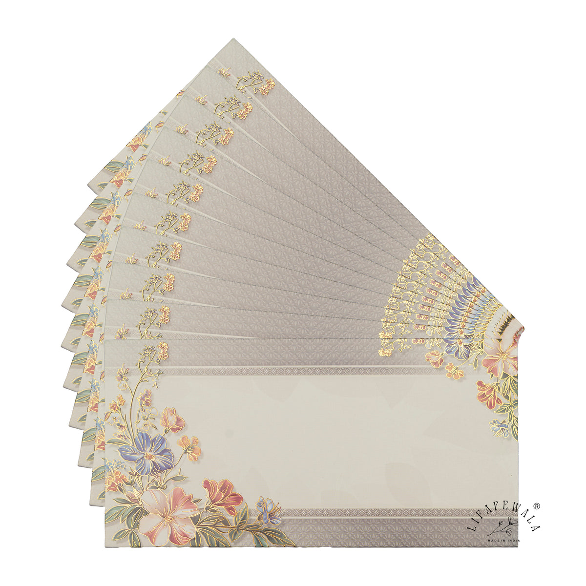 Grey Band Pastel Floral digital print shagun envelope by LIFAFEWALA – fanned pack