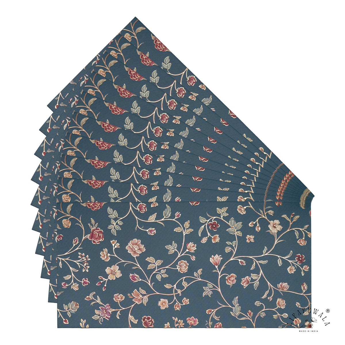 Navy Ditsy Floral Vine matte shagun envelope by LIFAFEWALA – fanned pack